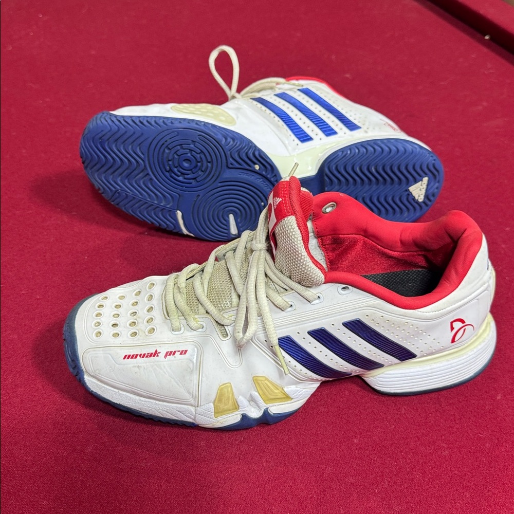 Adidas Novak Pro White and Blue Tennis Shoes